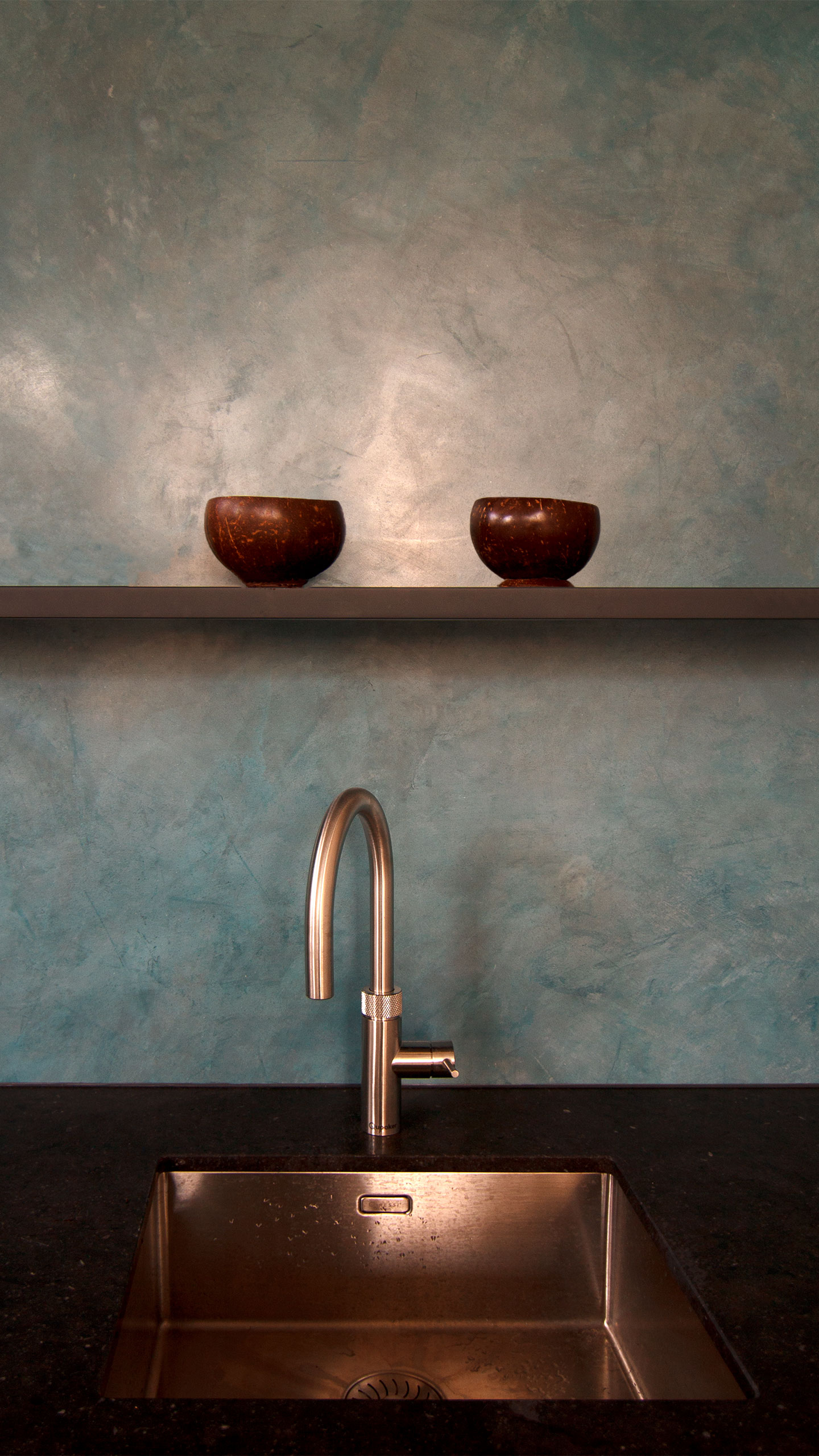 Waterproof Stucco - Kitchen wall in Amsterdam Canal House, Plaster detail 